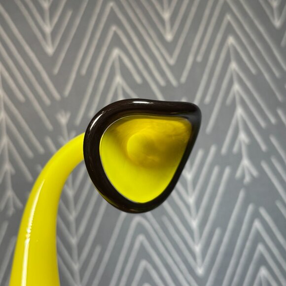 Vintage Yellow Glass Vase Hand-Blown Art Glass Sculpture Unique Home Gift - Picture 8 of 16